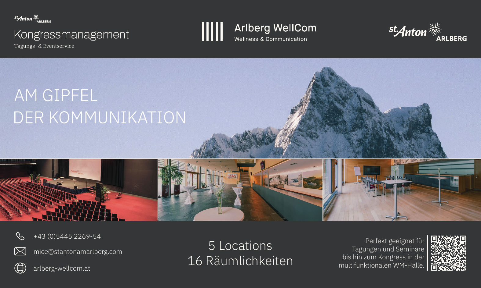 Kongressmanagement St. Anton am Arlberg mit fünf Locations und 16 Räumlichkeiten